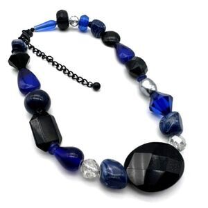 Chico’s black & blue chunky stone style statement choker necklace office career